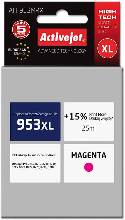 Cartus Imprimanta ACTIVEJET Compatibil AH-953MRX for HP printer; HP 953XL F6U17AE replacement; Premium; 25 ml; magenta
