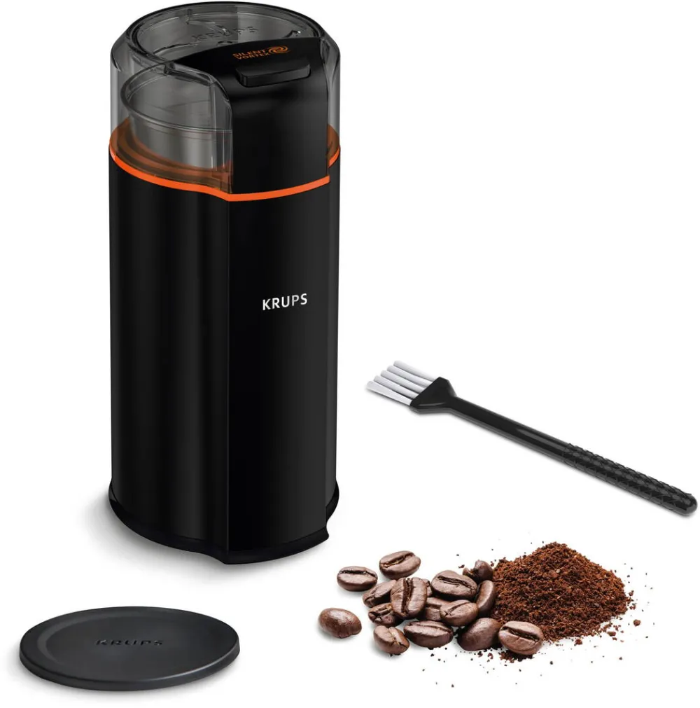 KRUPS Rasnita de cafea Silent Vortex GX332810, 90g, 175 W, buton Pornire/Oprire, lame din inox, negru