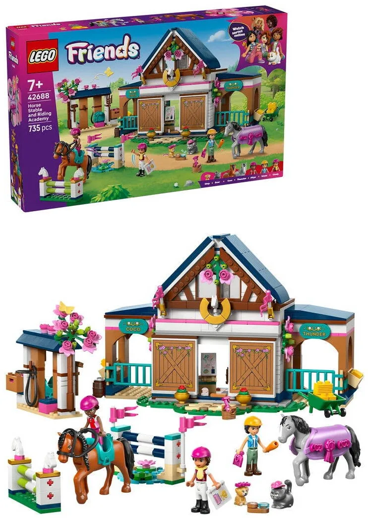 LEGO® Friends - Grajd de cai si academie de echitatie 42688, 735 piese