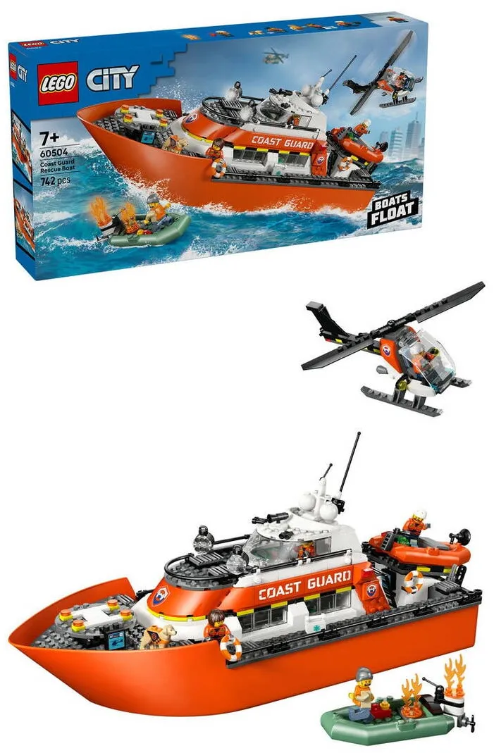 LEGO® City - Barca de salvare si elicopter ale Pazei de Coasta 60504, 742 piese