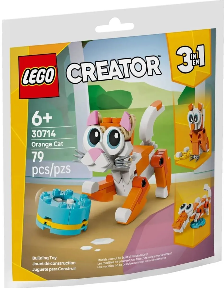 LEGO Set LEGO Creator 3 in 1, Pisica portocalie, 79 piese, cu bol cu lapte