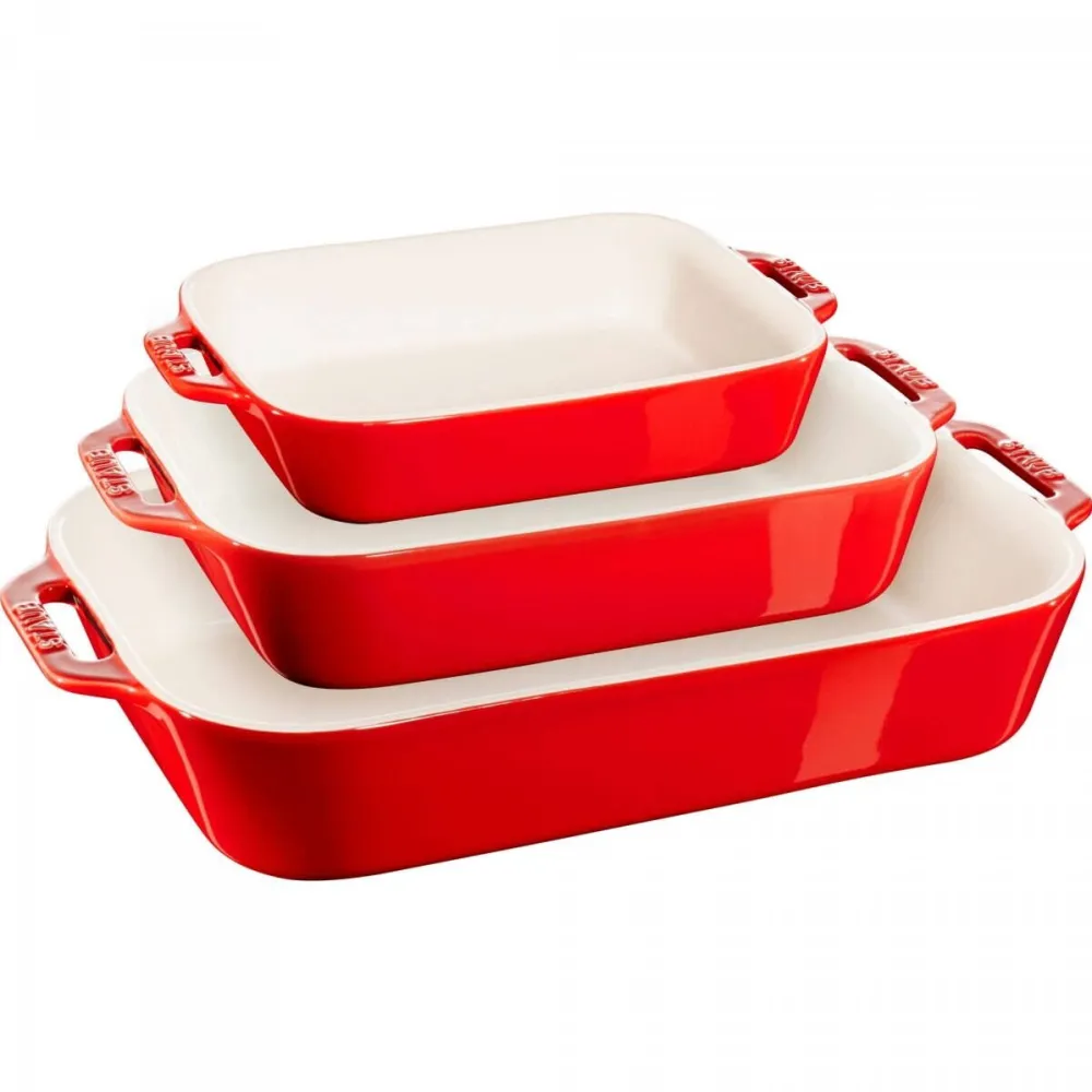 Staub Set 3 tavi ceramice, Staub, 20x16cm, 27x20cm, 34x24cm, rosu