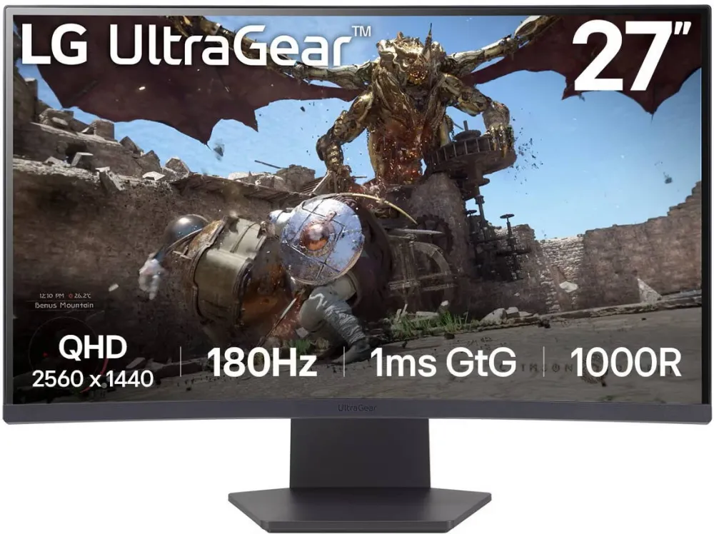Monitor LG Monitor Gaming Curbat LED VA LG UltraGear™ 27GS60QC 27", QHD (2560x1440), 180Hz, 1ms GTG, AMD FreeSync™, HDR10, 1000R, 2x HDMI, DisplayPort, VESA, negru