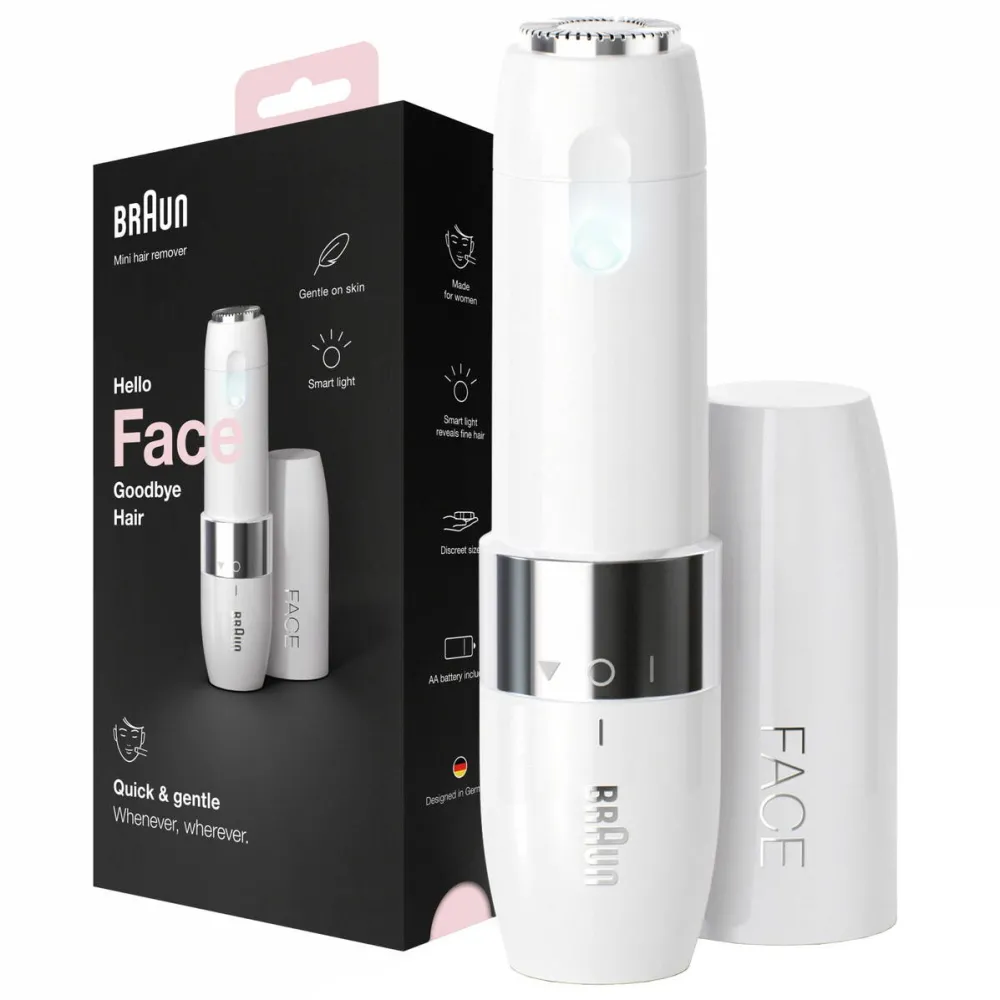 BRAUN Mini aparat pentru indepartarea parului facial Braun FACE FS1000, functionare pe baterii, lumina Smartlight, design compact, alb