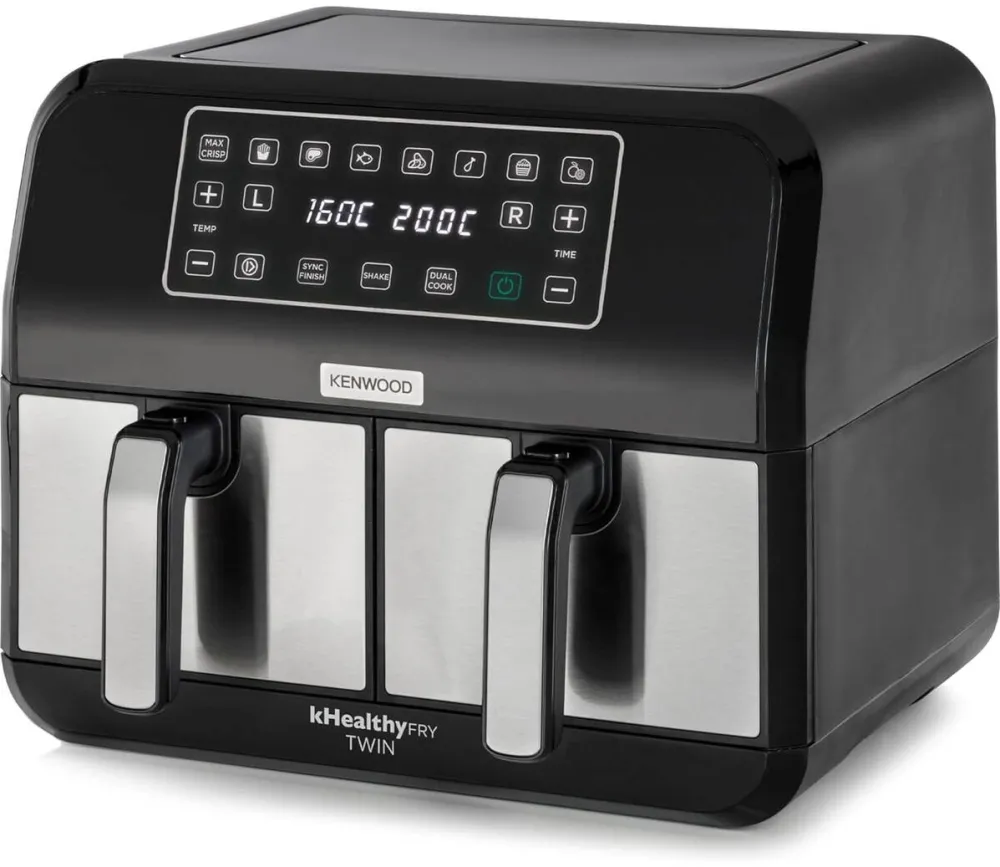 KENWOOD Friteuza cu aer cald Kenwood kHealthy Fry, 1700W, doua cosuri 2x 4L, 8 programe, touch display, Negru