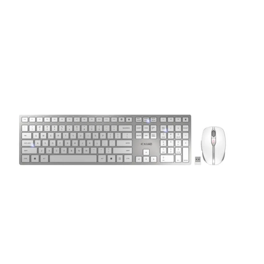 Tastatura Cherry Set tastatura si mouse, CHERRY, Wireless, Germana, Argintiu