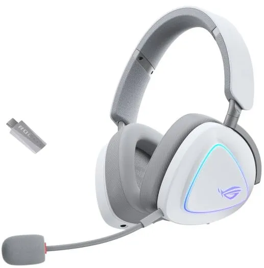 Casti Over-Head Asus Casti Gaming Wireless ASUS ROG DELTA II, Jack 3.5mm, BT si Wi-Fi 2.4 GHz prin ROG SpeedNova, Dual-Flow Audio, Autonomie 100 ore, Iluminare RGB, 318 gr., Alb
