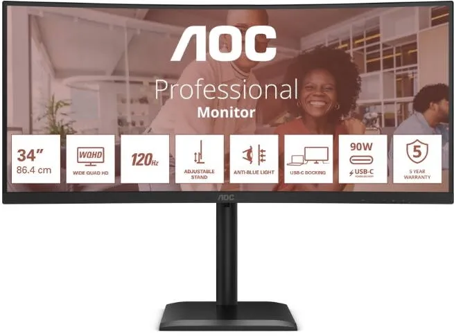 Monitor AOC Monitor AOC 34" CU34E4CV, UWQHD 3440 x 1440, curbat, negru, 120 Hz, boxe