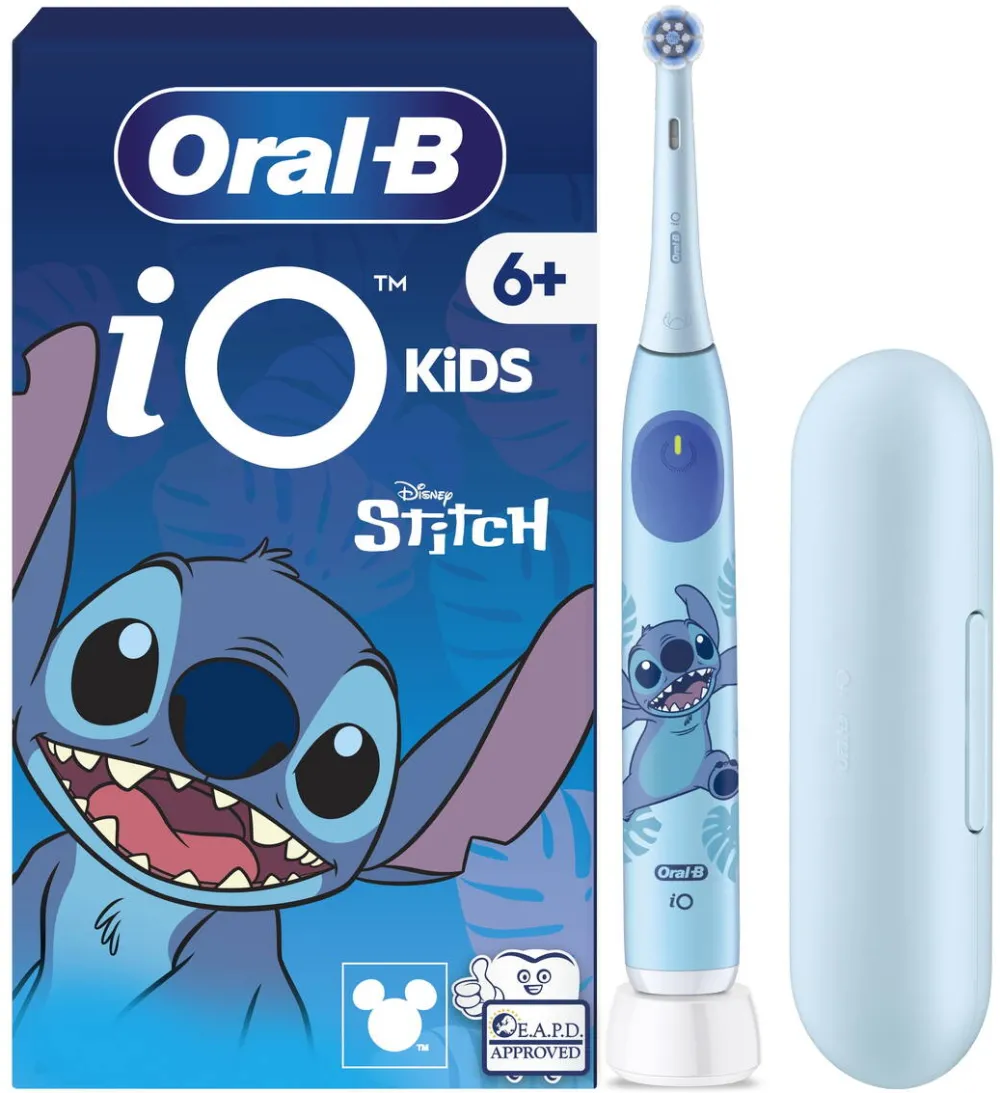 ORAL-B Periuta de dinti electrica Oral-B iO Kids Disney Stitch, 1 Capat de periaj, 1 Trusa de calatorie, 3 moduri, Modul sensibil prietenos pentru copii, Cronometru muzical de 2 minute, Pentru varste de 6+