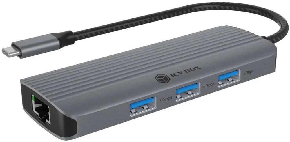 Docking Station Icy Box Hub ICY BOX IB-DK4034a-CPD, USB 3.2 Gen 1 Type-C, 100 W, 4K Ultra HD, Aluminiu, 113x45x15mm
