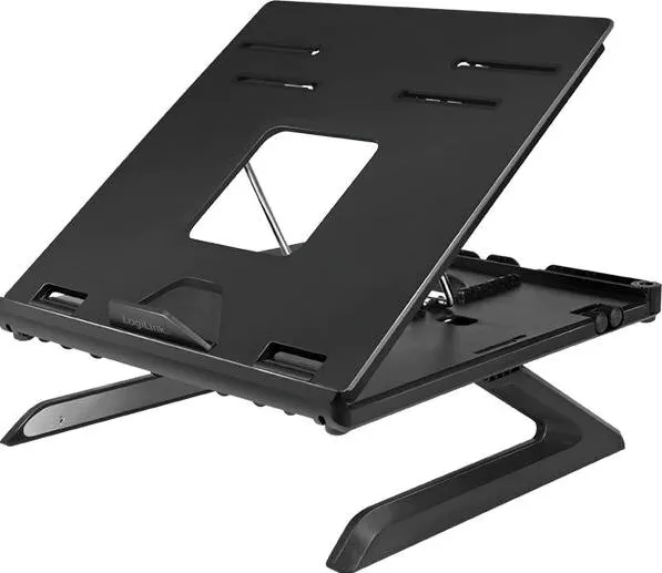 Accesoriu Laptop Logilink Suport de birou Logilink laptop, 9 pozitii, suporta dimensiuni 10-15.6″, pliabil, holder pt. smartphone, Negru