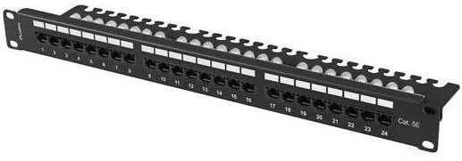 Accesoriu Retea LANBERG Patch panel 24 porturi Lanberg 1U 19" kat.5e UTP, cu organizator cabluri, negru