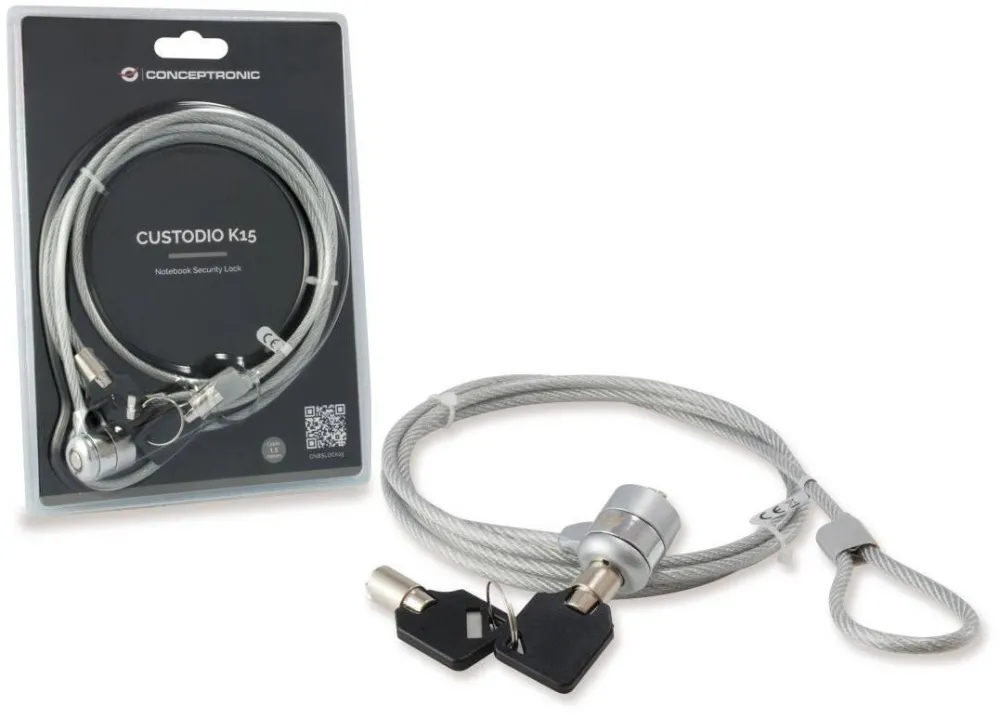 Accesoriu Laptop CONCEPTRONIC Lacat pentru laptop cu cheie Conceptronic CNBSLOCK15, 1.5m, gri