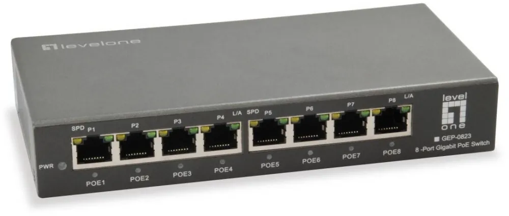 Switch LevelOne Switch PoE Gigabit, LevelOne, GEP-0823 cu 8 porturi, GEP-0823, IEEE 802.3af, Negru