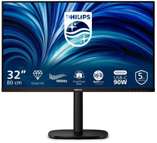 Monitor Philips Monitor IPS LED, Philips, 32inch, 32B2U3601/00, QHD 2560 x 1440, HDMI, DisplayPort, Boxe, Negru