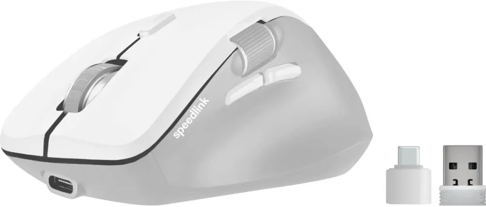 Mouse SpeedLink Mouse Speedlink Libera Silent, Mouse Bluetooth, clic silentios, baterie reincarcabila, rotita de defilare, 1 profil Bluetooth, 1x USB-A si 1x USB-C profil 2, 4 GHz, 3200 DPI, ergonomic, alb