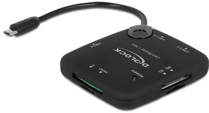 Card Reader DELOCK USB micro B -> 4in1 +3-Port Hub OTG extern