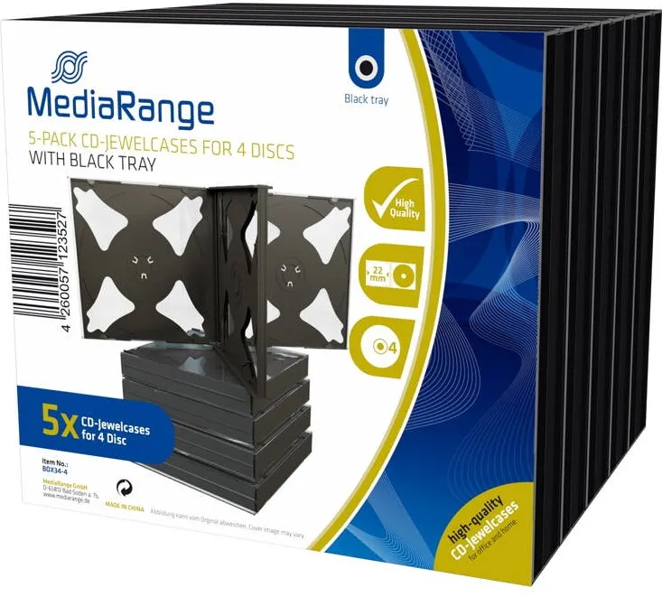 MediaRange Set 5 carcase pentru CD-uri MediaRange, Plastic, Negru