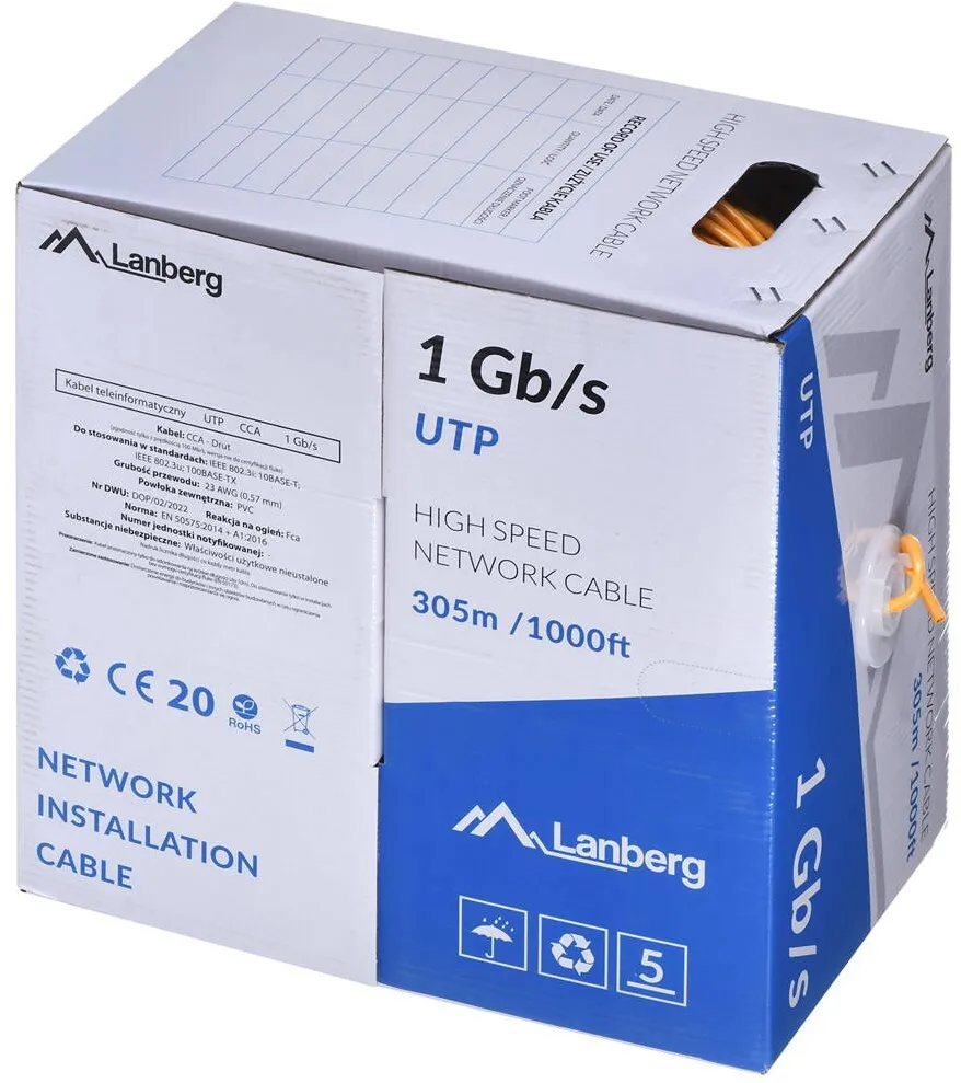 LANBERG Cable UTP 1GB/S 305M wire cca orange