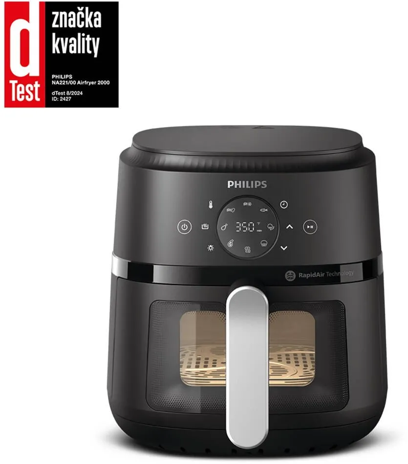 Friteuza cu aer cald Philips Airfryer Seria 2000 NA221/00, 0.5 kg, 4.2L, 1500W, Negru-argintiu