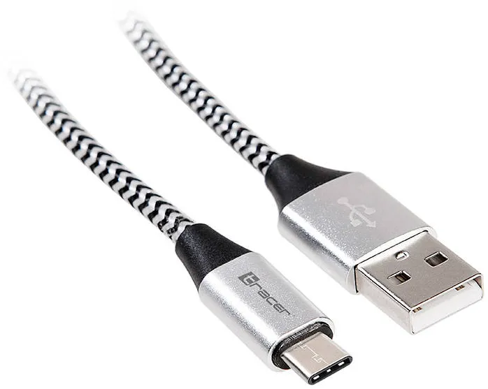 TRACER Cablu TRACER USB 2.0 TYPE-C A Male - C Male 1,0m negru si argintiu
