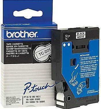 Banda laminata Brother TC-201 12 mm negru pe alb