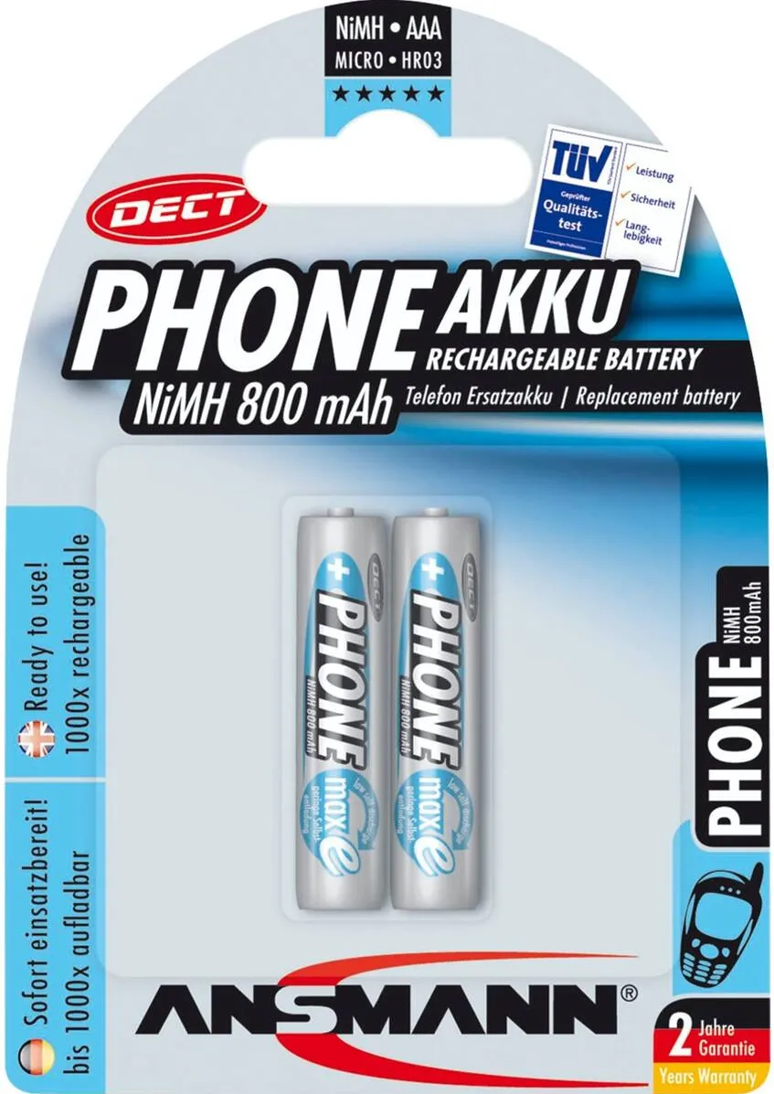 Ansmann Acumulator/Incarcator 1x2 maxE NiMH rech.bat. Micro AAA 800 mAh DECT PHONE