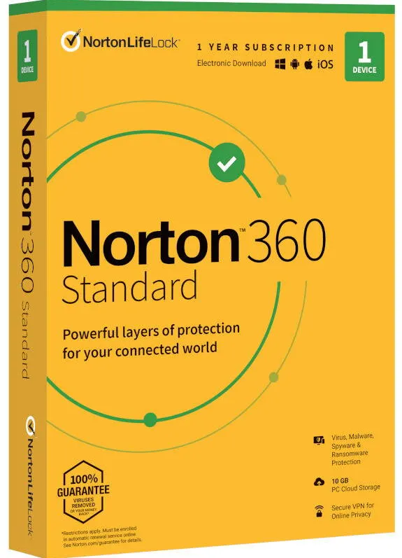 Software Securitate Norton Antivirus 360 Standard, Backup 10GB, 1 Utilizator, 1 Dispozitiv, 1 An