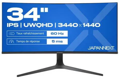 Monitor JAPANNEXT IPS340UWQHD60C Curbat 34 inch UWQHD IPS 5 ms 60 Hz HDR FreeSync