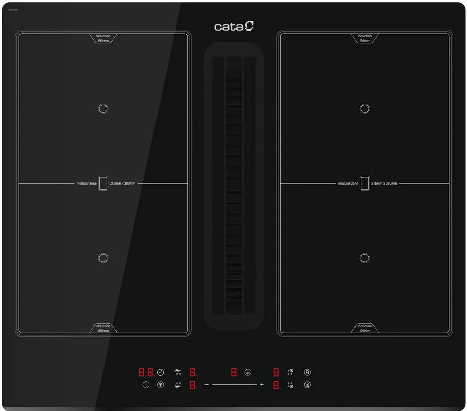Plita CATA IAS 6024 Venting Hob, 59 cm, 4 cooking zones, 9 power levels+Booster, A+, Max extraction 673,2 m³/h, Black
