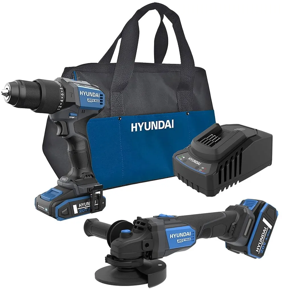 Hyundai Set masina de gaurit si insurubat brushless cu percutie Hyundai HD20X-60 + polizor unghiular brushless Hyundai AG20X-115
