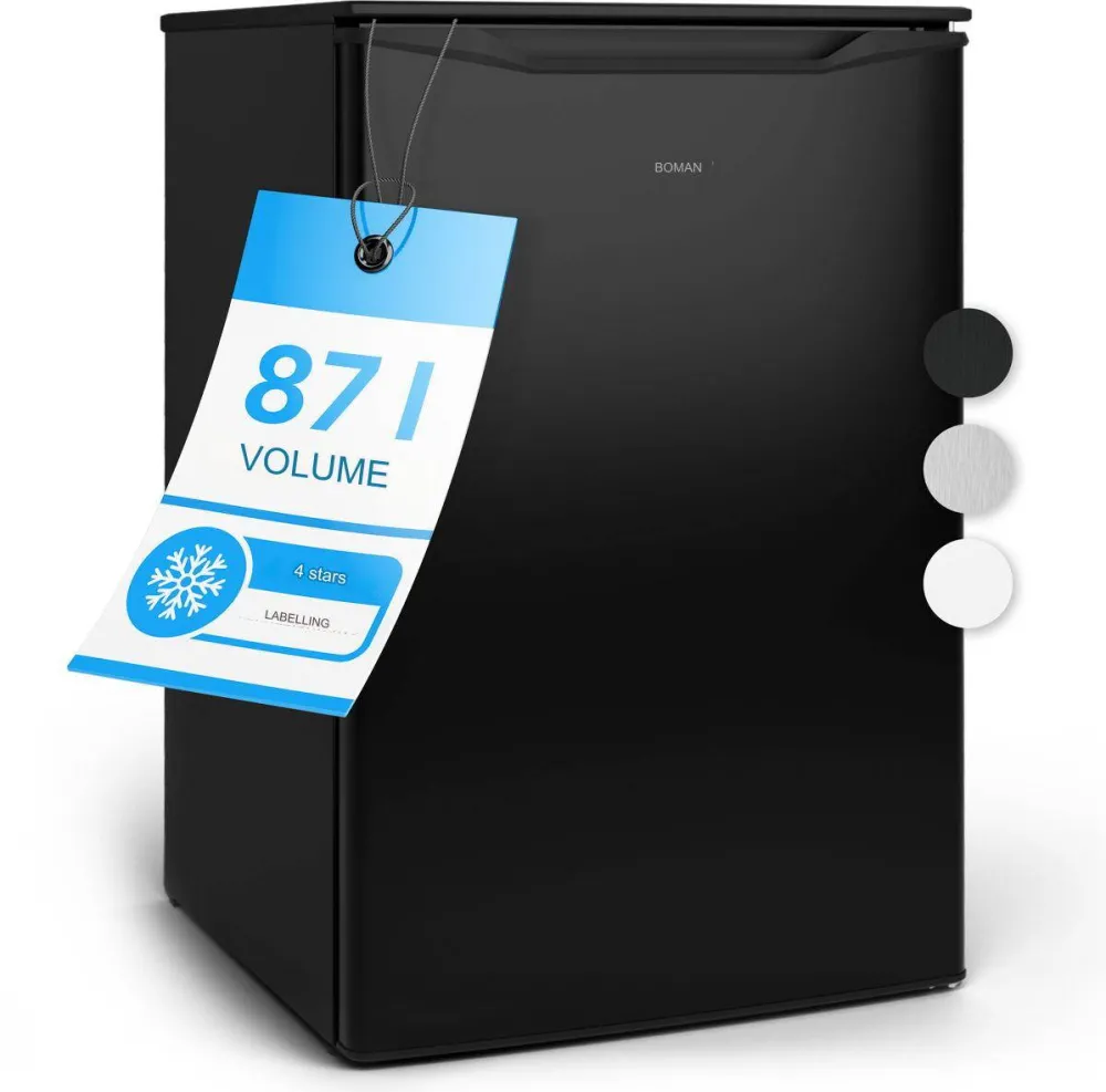 Bomann Congelator Bomann, GS7253N, H85 cm, volum 87 litri, ideal pentru spatii mici, birou, rulota, congelare 4 stele, consum redus, temperatura ajustabila, 3 compartimente, tava cuburi gheata, usa reversibila, picioare ajustabile, negru