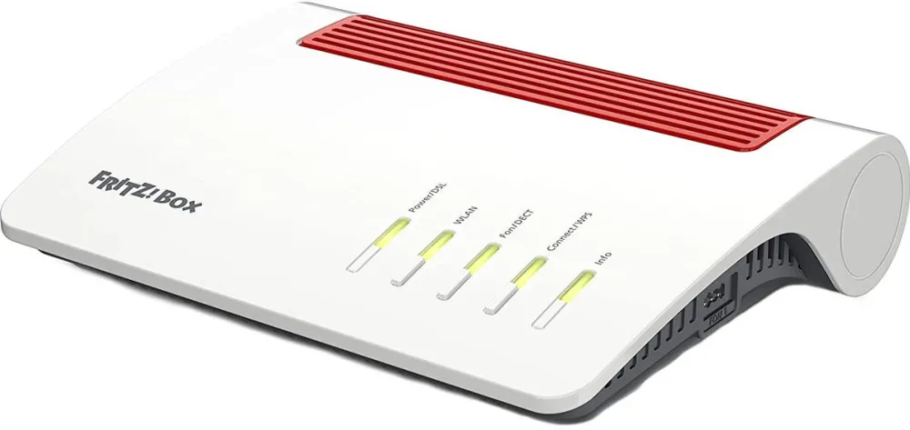 Router Wireless AVM 7590 AX, versiune Internationala, DSL 300Mbps, Dual-Band 1200 + 2400 Mbps, DECT Base, WLAN Mesh, Wi-Fi 6, White