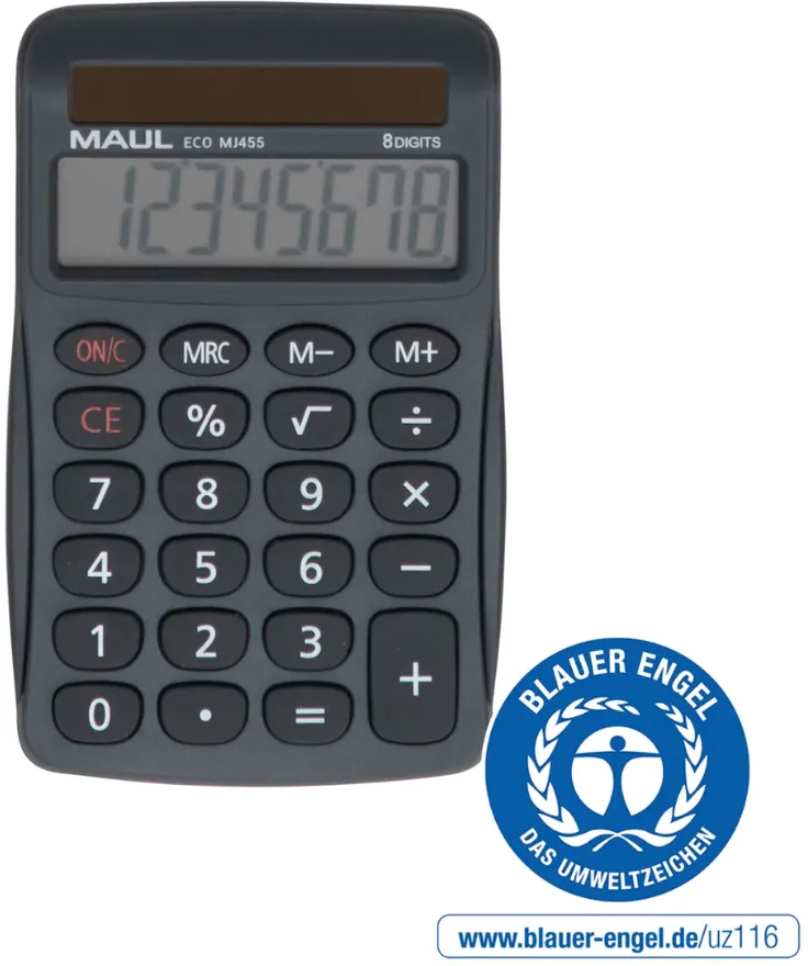 Maul Calculator de birou ECO MJ455, 8 digits, realizat din plastic reciclat, incarcare solara - gri
