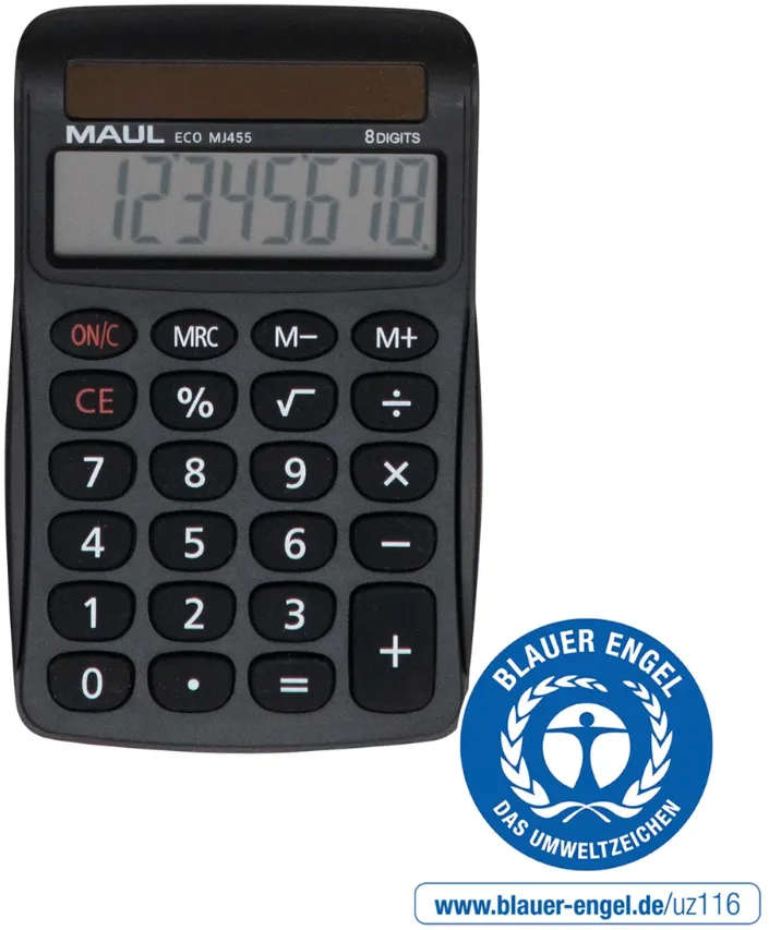 Maul Calculator de birou ECO MJ455, 8 digits, realizat din plastic reciclat, incarcare solara-negru