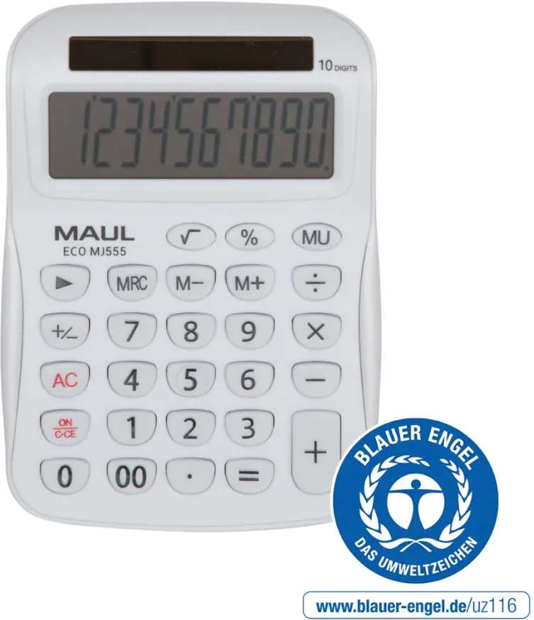Maul Calculator de birou ECO MJ555, 8 digits, realizat din plastic reciclat, incarcare solara - alb