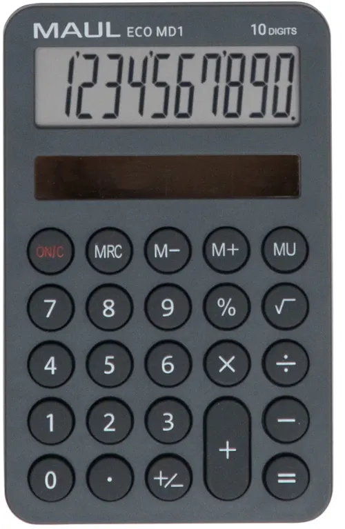 Maul Calculator de buzunar ECO MD1, 10 digits, realizat din plastic reciclat, incarcare solara- gri