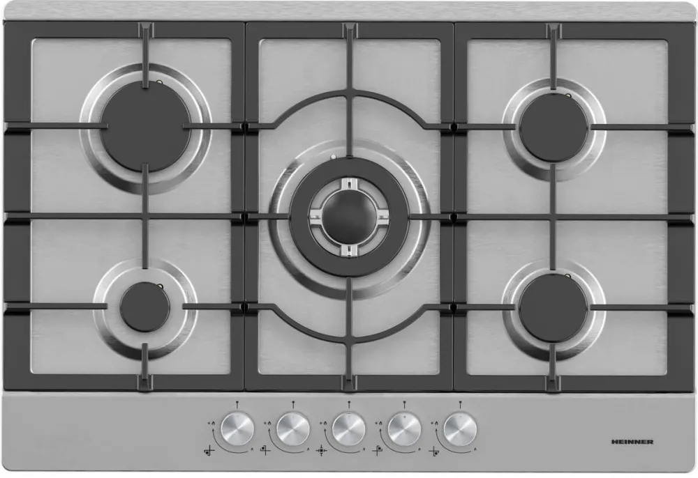 Plita HEINNER incorporabila HBH-M705IWFIX, Gaz, 5 arzatoare, Gratar fonta, Wok, Aprindere electrica, Dispozitiv de siguranta,75 cm, Inox