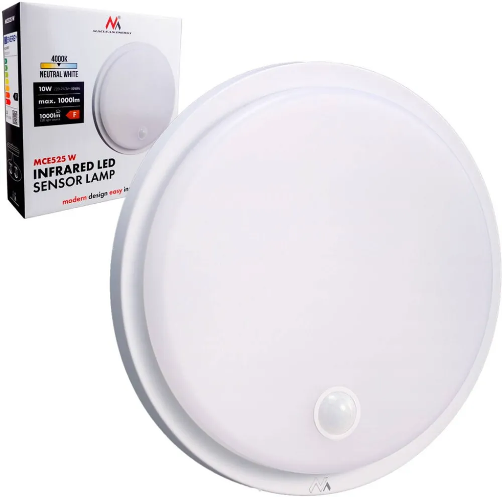 MACLEAN Maclean LED lamp with motion sensor, PIR sensor, white, 10W, IP65, 1000lm, neutral color, MCE525 W