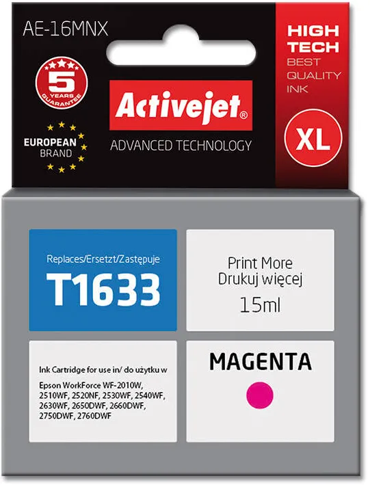 Cartus Imprimanta ACTIVEJET Compatibil AE-16MNX for Epson printer, Epson 16XL T1633 replacement; Supreme; 15 ml; magenta