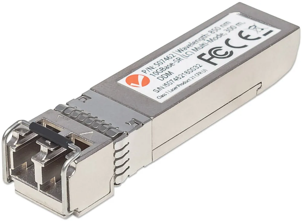 Intellinet Transceiver Module Optical, 10 Gigabit Fiber SFP+, 10GBase-SR (LC) Multi-Mode Port, 300m, MSA Compliant, Equivalent to Cisco SFP-10G-SR, Fibre, Three Year Warranty