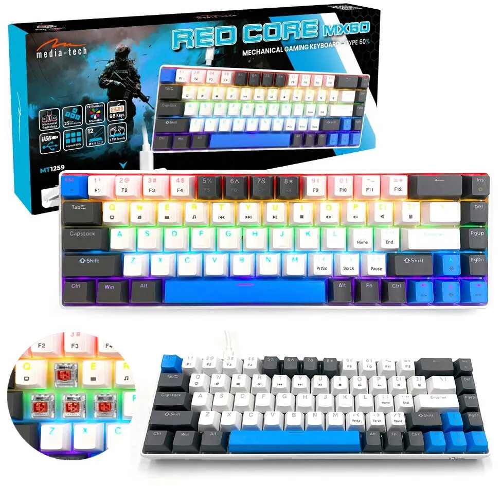 Tastatura Media-Tech Mechanical keyboard 60% RED CORE MX60 MT1259