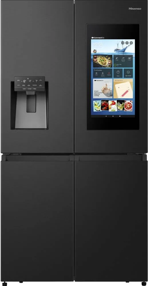Hisense Side by Side RQ760N4IFE, Total No Frost, 577 l, H 178.5 cm, Clasa E, Dozator apa, Wi-Fi, negru
