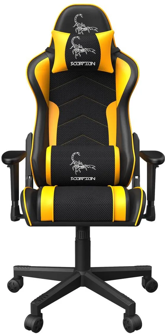 Scaun Gaming Gembird GC-SCORPION-05X "SCORPION", black and yellow, fabric armchair with yellow eco-leather accents