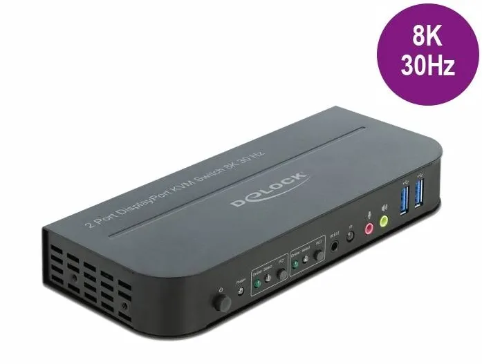 Switch KVM DELOCK 11482  Comutator DisplayPort 1.4 KVM 8K 30 Hz cablu USB 3.0 si Audio