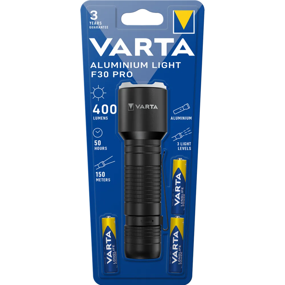VARTA Lanterna LED Varta Aluminium Light F30 Pro, 400 lm, 3xAAA, Aluminiu, Negru