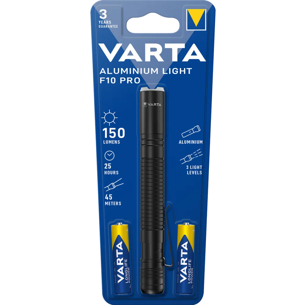 VARTA Lanterna LED Varta Aluminium Light F10 Pro, 150 lm, 2xAAA, Aluminiu, Negru