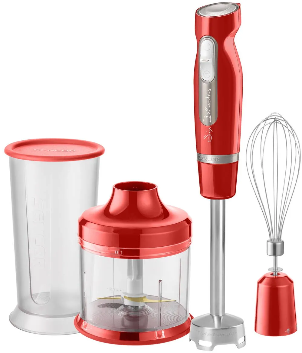 SENCOR Blender Sencor SHB 4464, 800W, rosu, 0.7L, cu functie Turbo si accesorii pentru mixare si ubire