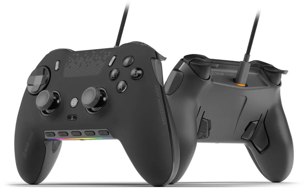 Gamepad SCUF Controler de jocuri Scuf ENVISION V2, cu fir, thumbsticks anti-derivare, cinci taste G detasabile, palete detasabile pentru spate, negru