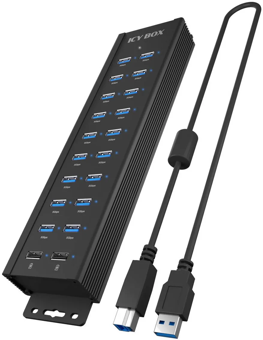 Docking Station RaidSonic Icy Box IB-HUB1720-U3,  20-in-1 USB HUB with power supply, on/off switch and mounting brackets